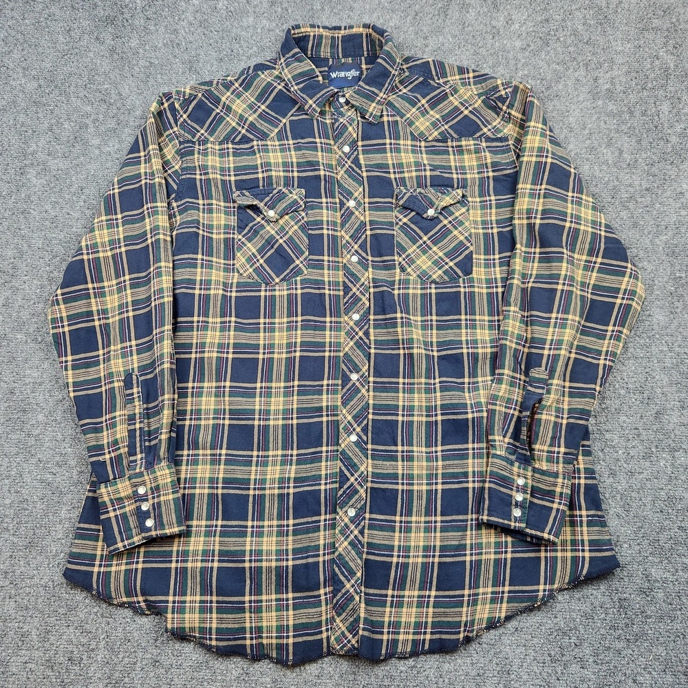 Wrangler Shirt Mens 2XL Plaid Flannel Long Sleeve Western Pearl Snap‎ Pockets